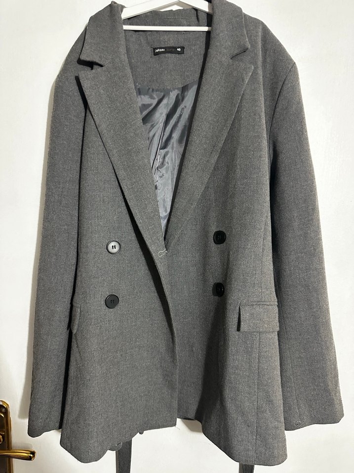 Gri Kemerli Kadın Blazer Ceket - Görsel 2