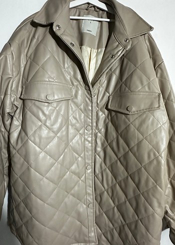 Düğmeli Bej Deri Kadın Ceket - Görsel 3