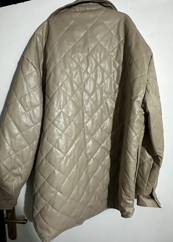 Düğmeli Bej Deri Kadın Ceket - Görsel 4