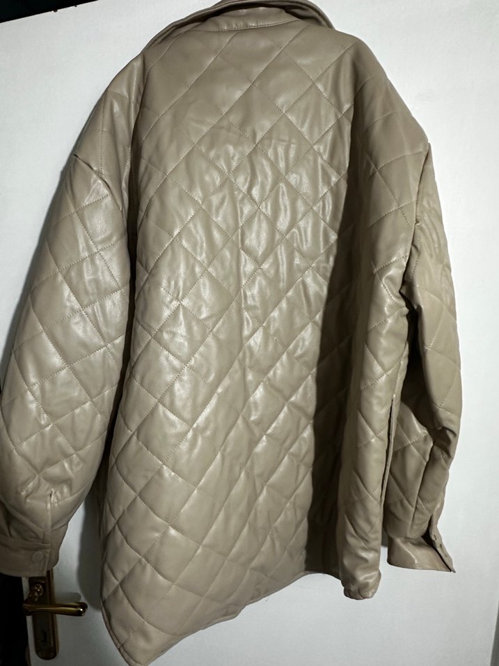 Düğmeli Bej Deri Kadın Ceket - Görsel 4