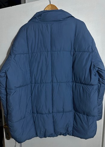 Düğmeli Mavi Kadın Kışlık Mont - Görsel 4