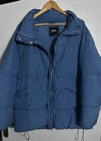 Düğmeli Mavi Kadın Kışlık Mont - Görsel 2