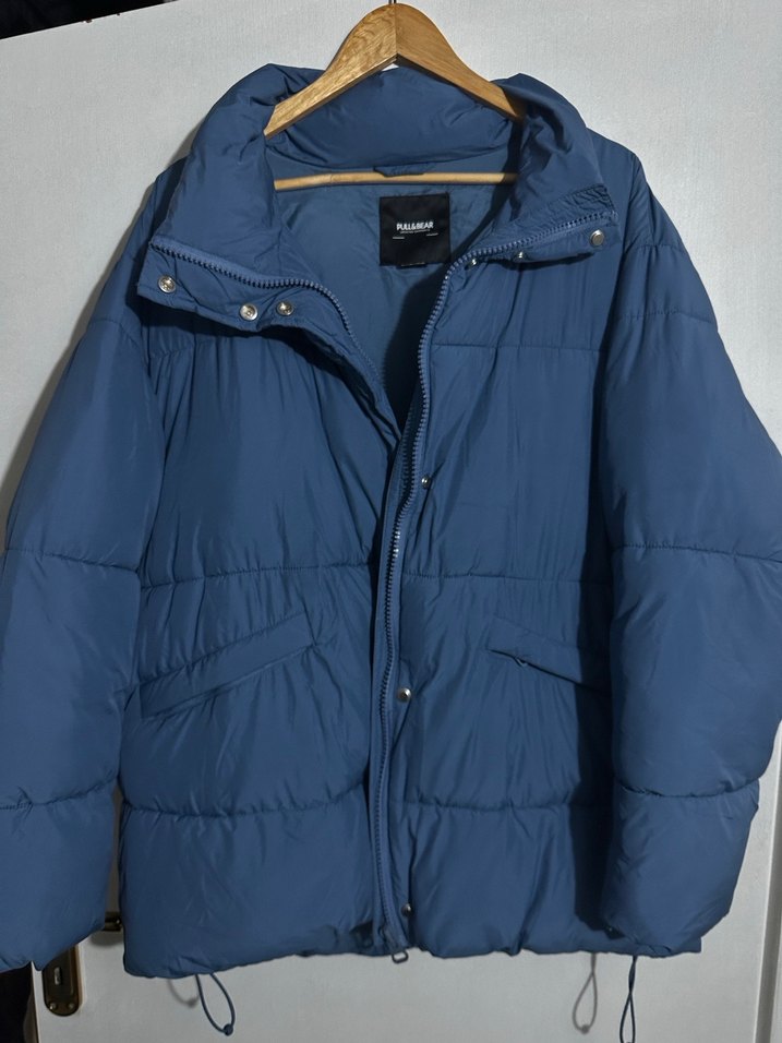 Düğmeli Mavi Kadın Kışlık Mont - Görsel 2