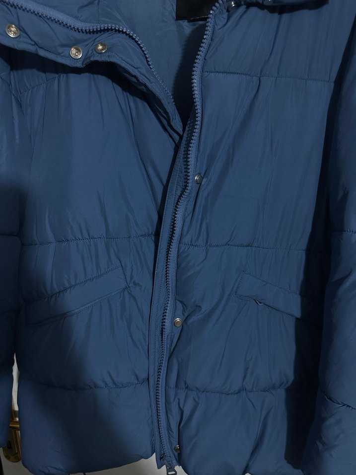 Düğmeli Mavi Kadın Kışlık Mont - Görsel 3