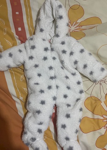 Kapüşonlu Beyaz Bebek Tulumu - Görsel 2