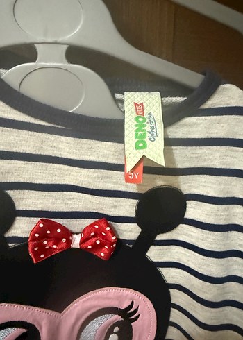 Kız Çocuk Gri Çizgili Baskılı Uzun Kollu elbise - Görsel 2