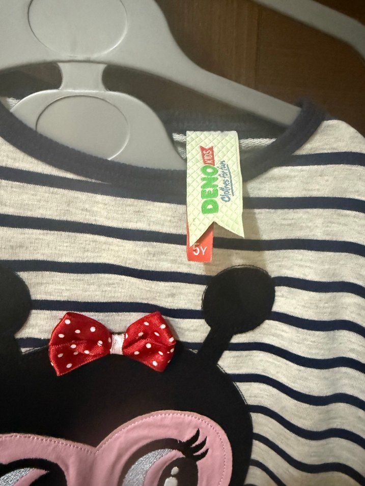 Kız Çocuk Gri Çizgili Baskılı Uzun Kollu elbise - Görsel 2