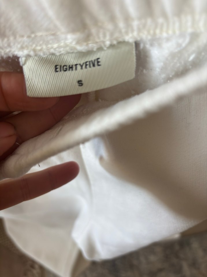 Beyaz Keten Salaş Midi Kadın Pantolon cepli ve zincirli - Görsel 2