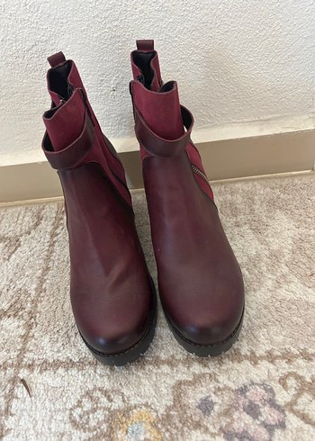 Bordo Kadın Süet Dolgu Topuklu Bot - Görsel 3