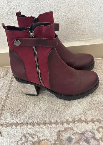 Bordo Kadın Süet Dolgu Topuklu Bot - Görsel 2