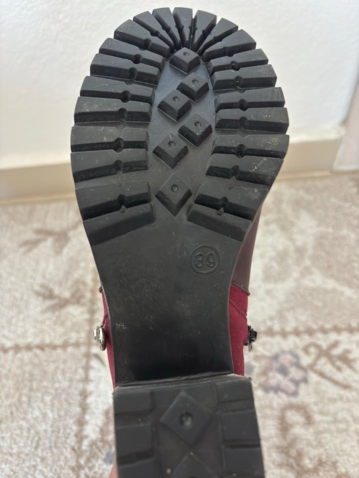 Bordo Kadın Süet Dolgu Topuklu Bot - Görsel 4