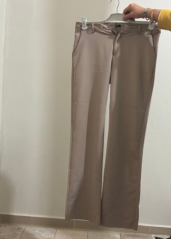 Bej Regular Fit Midi Kadın Kumaş Pantolon gül kurusu rengi - Görsel 3