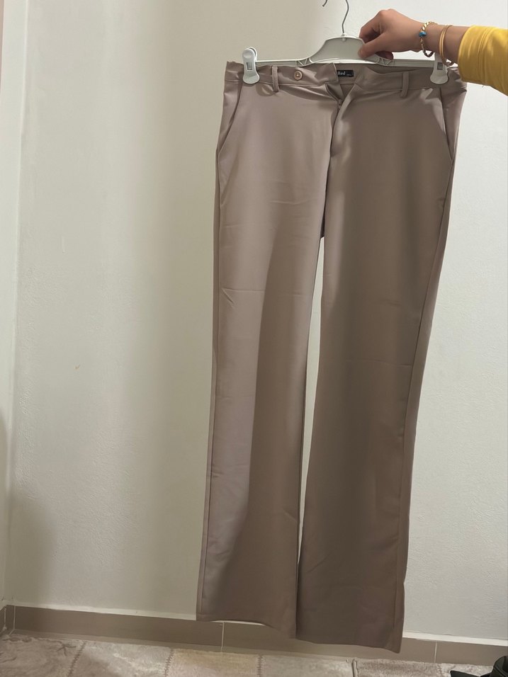 Bej Regular Fit Midi Kadın Kumaş Pantolon gül kurusu rengi - Görsel 3