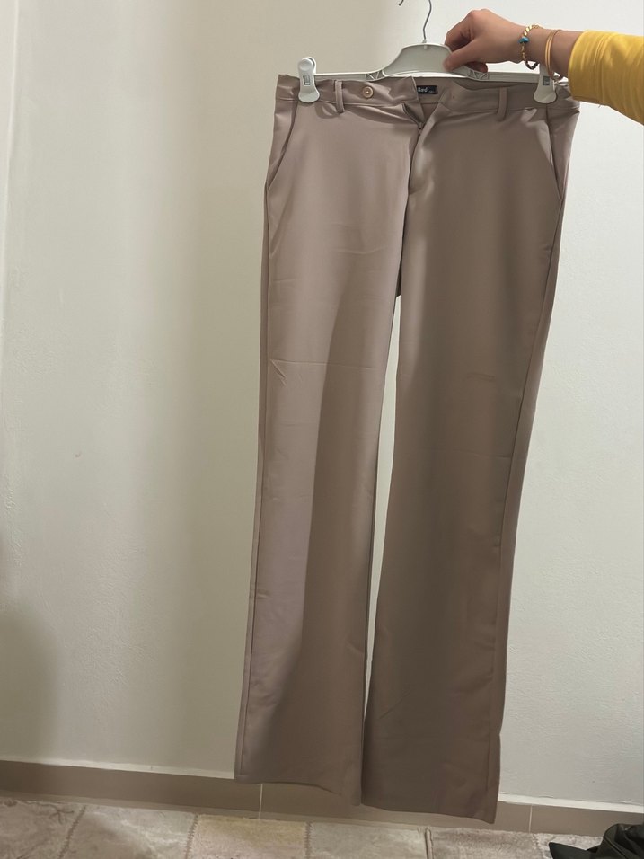 Bej Regular Fit Midi Kadın Kumaş Pantolon gül kurusu rengi - Görsel 2