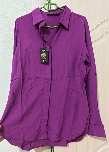 Mor Düğmeli Uzun Kollu Kadın Gömlek - Görsel 2