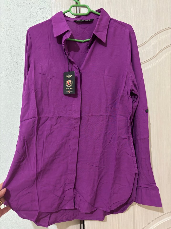 Mor Düğmeli Uzun Kollu Kadın Gömlek - Görsel 2