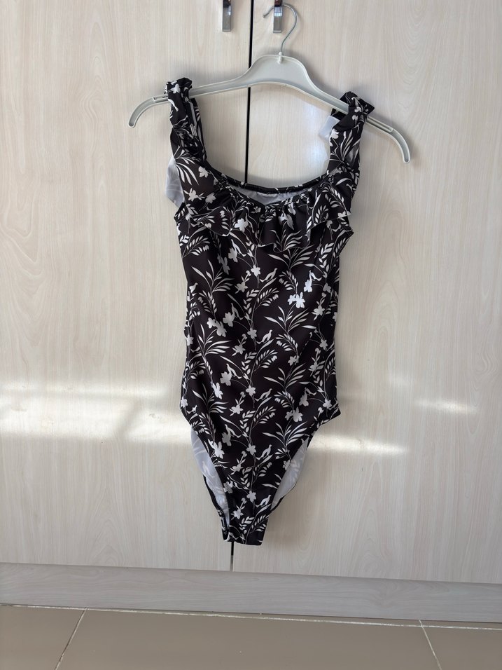 Fırfırlı Siyah Desenli Midi Mayo - Görsel 2