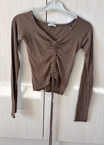 Bej V Yaka Uzun Kollu Triko Bluz - Görsel 2