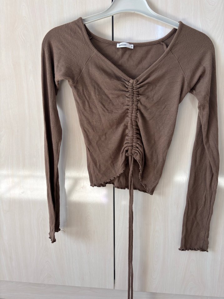 Bej V Yaka Uzun Kollu Triko Bluz - Görsel 3