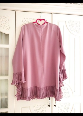 Pembe Uzun Kollu Fırfırlı Kadın Tunik - Görsel 3