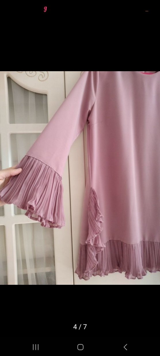 Pembe Uzun Kollu Fırfırlı Kadın Tunik - Görsel 5