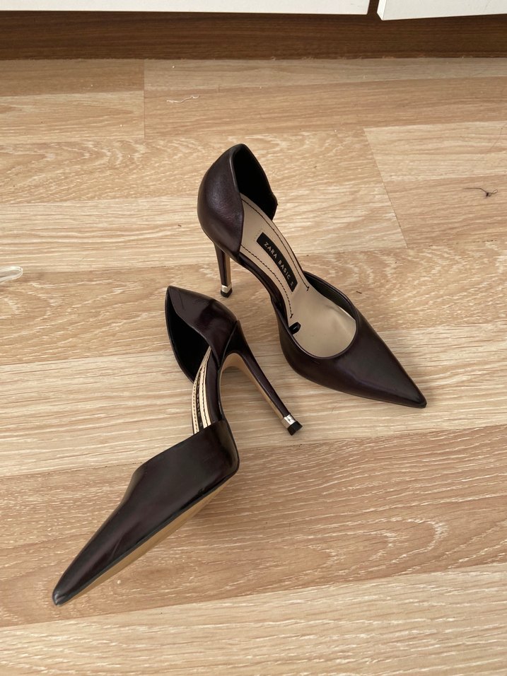 Zara Siyah Deri Stiletto Topuklu Kadın Ayakkabı - Görsel 5