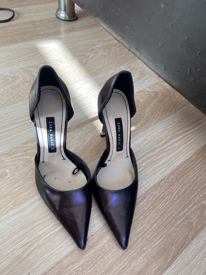 Zara Siyah Deri Stiletto Topuklu Kadın Ayakkabı - Görsel 2