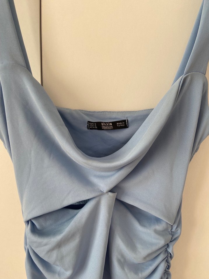 Dilvin Mavi Drapeli Midi Kadın Elbise - Görsel 2