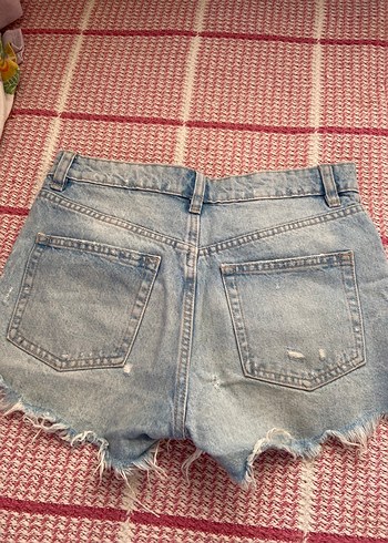 Zara Düğmeli Mini Mavi Yırtık Kot Şort - Görsel 3