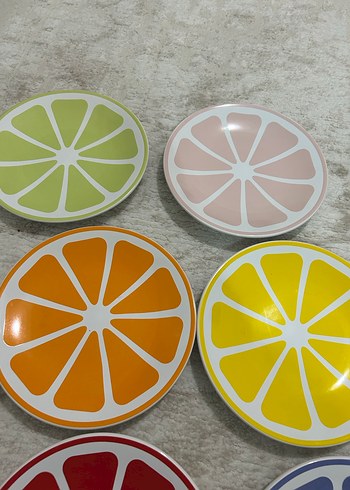 Renkli Meyve Dilimi Desenli tatlı Tabak Seti - Görsel 4