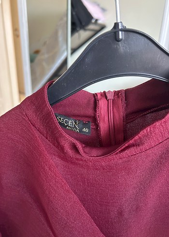 Bordo Uzun Kollu Drapeli Uzun Abiye Elbise - Görsel 5