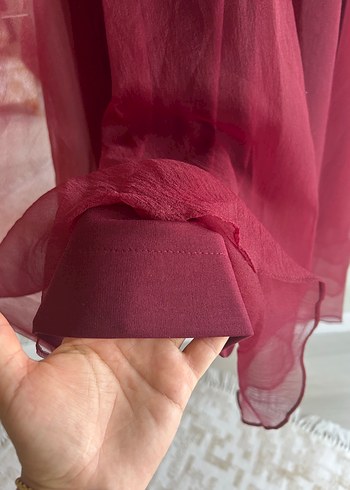 Bordo Uzun Kollu Drapeli Uzun Abiye Elbise - Görsel 4