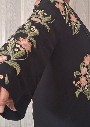 m Beden pembe Renk İşlemeli Uzun Bohem Kadın Kimono