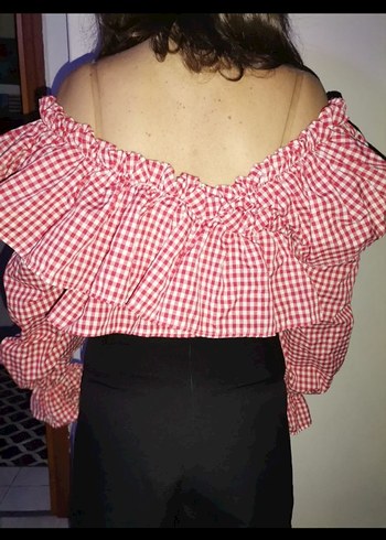 Kızlar İçin Kırmızı Kareli Fırfırlı Bolero - Görsel 2