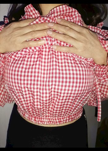 Kızlar İçin Kırmızı Kareli Fırfırlı Bolero - Görsel 4