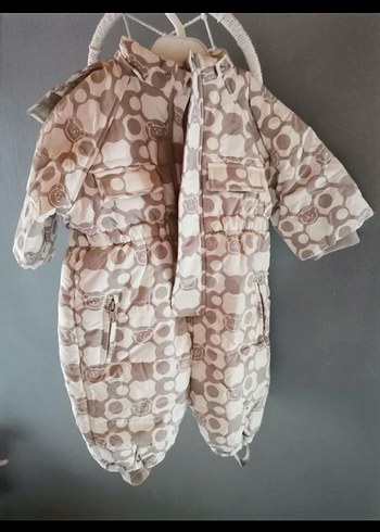 Düğmeli Bebek  Tulumu Gri-Beyaz - Görsel 2