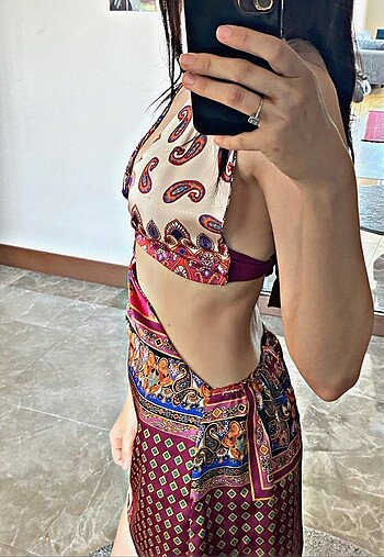 36 Beden pembe Renk Saten dekolteli mini elbise