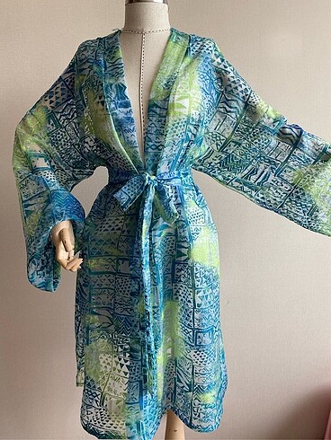 Mavi yesil kimono kaftan pareo