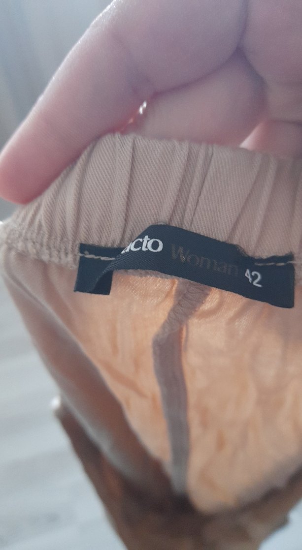 Düğmeli Bej Keten Uzun Etek - Görsel 5