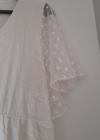 Beyaz V Yaka Bohem Midi Elbise - Görsel 3