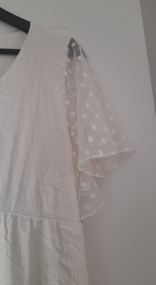 Beyaz V Yaka Bohem Midi Elbise - Görsel 3