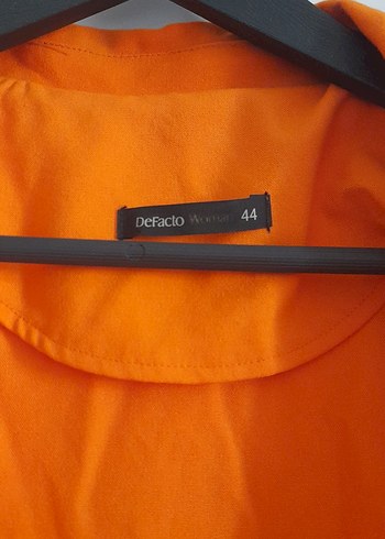 Düğmeli Turuncu Kadın Keten Blazer - Görsel 4