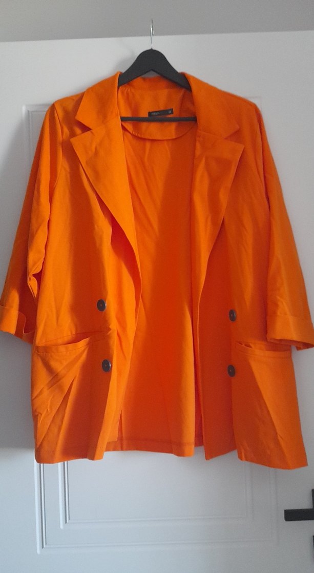 Düğmeli Turuncu Kadın Keten Blazer - Görsel 2