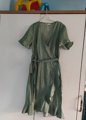 Yeşil V Yaka Salaş Midi Elbise - Görsel 4