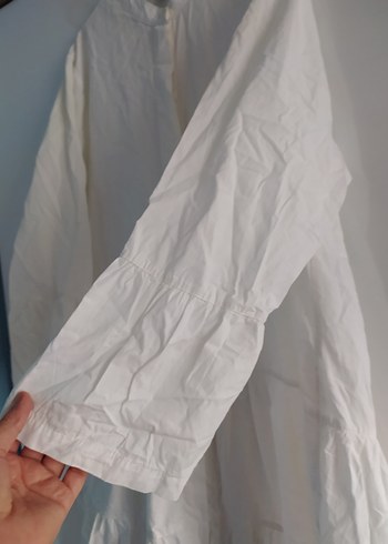 Beyaz Midi Hamile Keten Kaban - Görsel 3