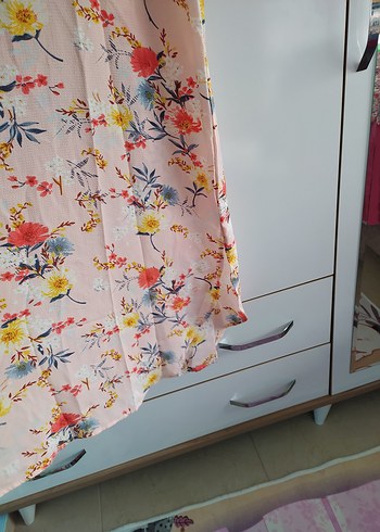 Uzun Kollu Pembe Bohem Uzun Elbise - Görsel 3