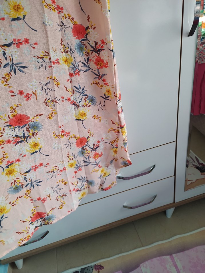 Uzun Kollu Pembe Bohem Uzun Elbise - Görsel 3