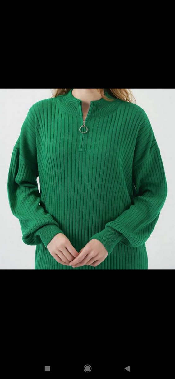 Yeşil Triko Uzun Salaş Elbise - Görsel 2