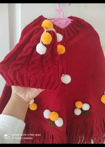 Kız Çocuk Bohem Nakışlı Örgü Panço - Görsel 5