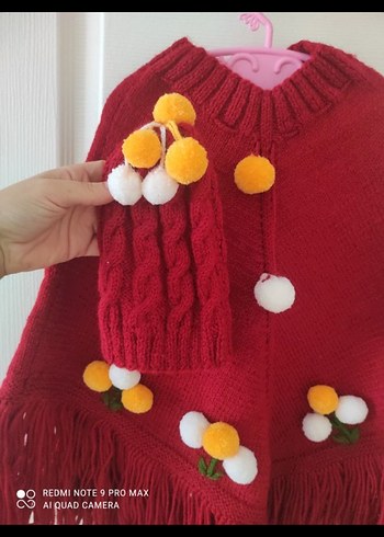 Kız Çocuk Bohem Nakışlı Örgü Panço - Görsel 4